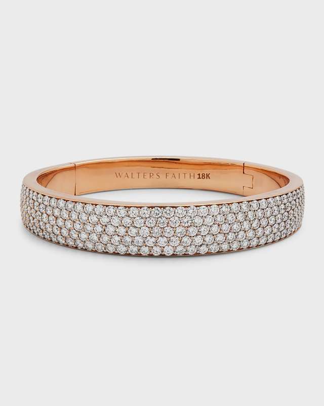 18K Rose Gold Lytton Pave Diamond Hinged Bombe Bangle Bracelet